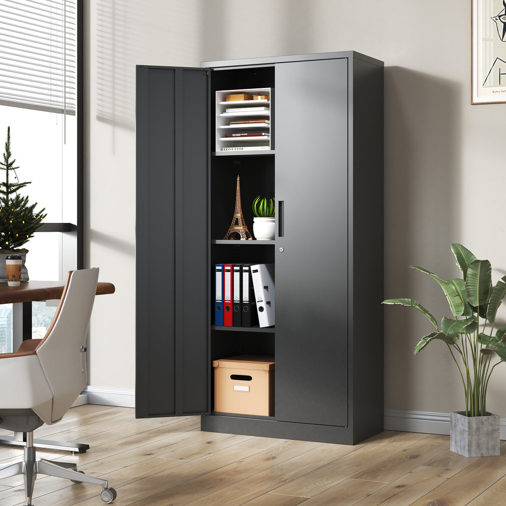Heavy Metal Garage Storage Cabinet, Black Tool Steel Locking Cabinet with Doors and 3 Adjustable Shelves, 71 Inch Tall | Prem