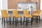 Contemporary Velvet Upholstered Barstools with Button Tufted Decoration and Wooden Legs, and Chrome Nailhead Trim, Leisure Style Bar Chairs,Bar stools, Set of 2 (Golden),SW2002GL - Grand Goldman Shop