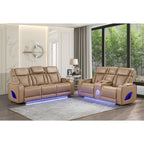 Fortuner Power Reclining 2Pc Living Room Set in Caramel Faux Leather with LED Lights, Massage Function, Bluetooth Speakers and Wireless Charging - Grand Goldman Shop