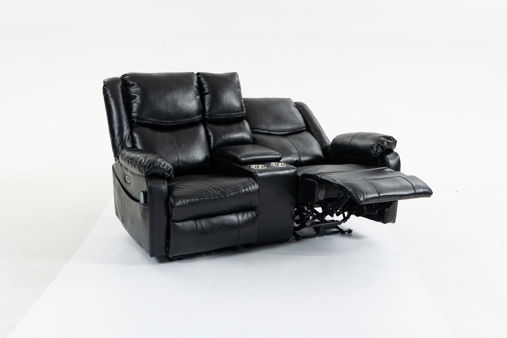 Artificial leather electric sofa bed, 2 lounge chairs, comfortable armrests and backrest lounge chairs, living room sofa set, with coffee table - Grand Goldman Shop