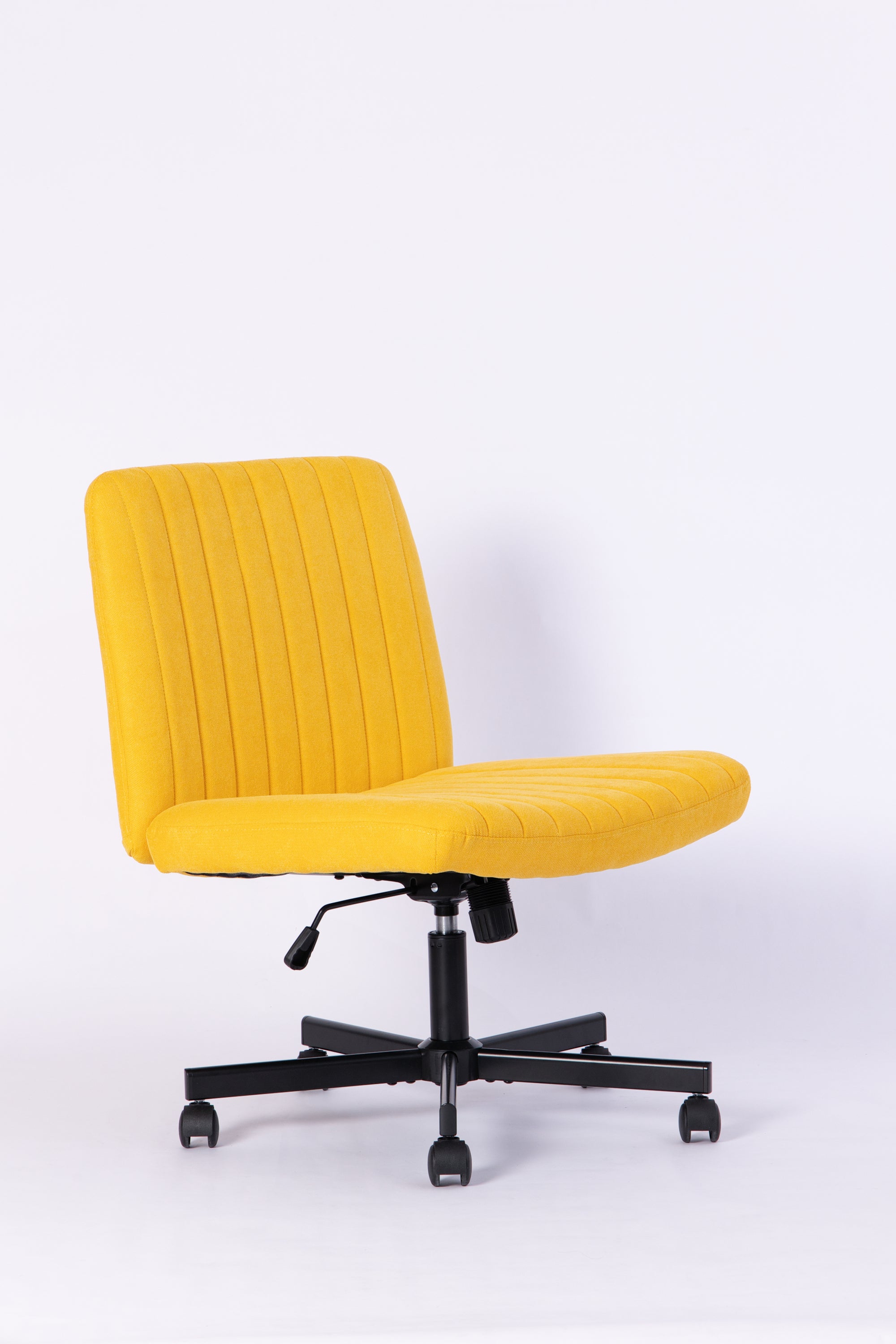 Yellow Linen Criss Cross Armless Office Chair with Wheels - Modern Comfort for Home Office, Meditation & Makeup Spaces | Prem