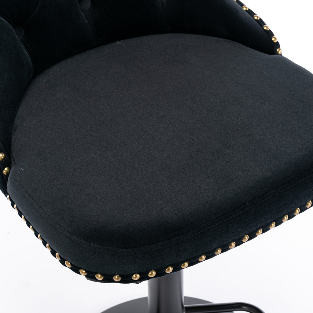 A&A Furniture,Swivel Velvet Barstools Adjusatble Seat Height from 25-33 Inch,17.7 inch base, Modern Upholstered Bar Stools with Backs Comfortable Tufted for Home Pub and Kitchen Island,Black,Set of 2 - Grand Goldman Shop