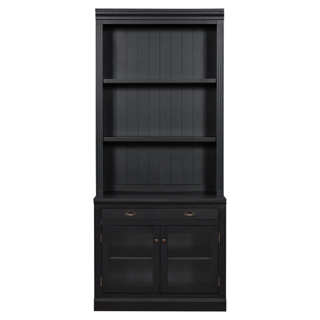 83.4'Tall Bookshelf with 3 pieces LED Lighting, Modern Bookcase with 2 Glass Doors and 1 Drawer,Storage Bookcase with Open Sh