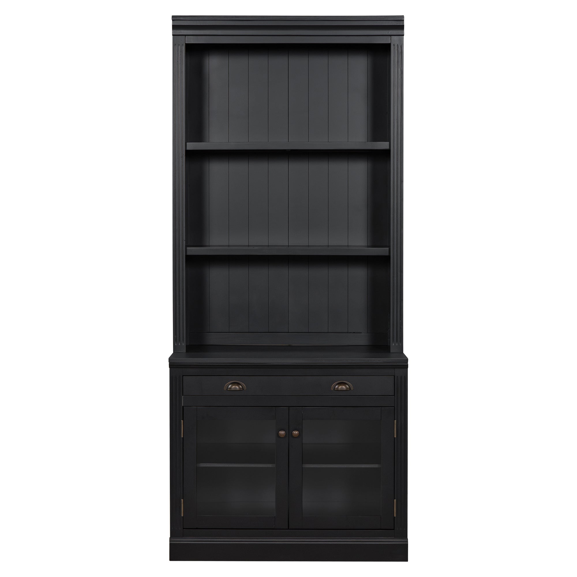 83.4'Tall Bookshelf with 3 pieces LED Lighting, Modern Bookcase with 2 Glass Doors and 1 Drawer,Storage Bookcase with Open Sh