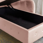 Pink Chaise Lounge Indoor, Velvet Lounge Chair for Bedroom with Storage & Pillow, Modern Upholstered Rolled Arm Chase Lounge for Sleeping with Nailhead Trim for Living Room Bedroom Office - Grand Goldman Shop