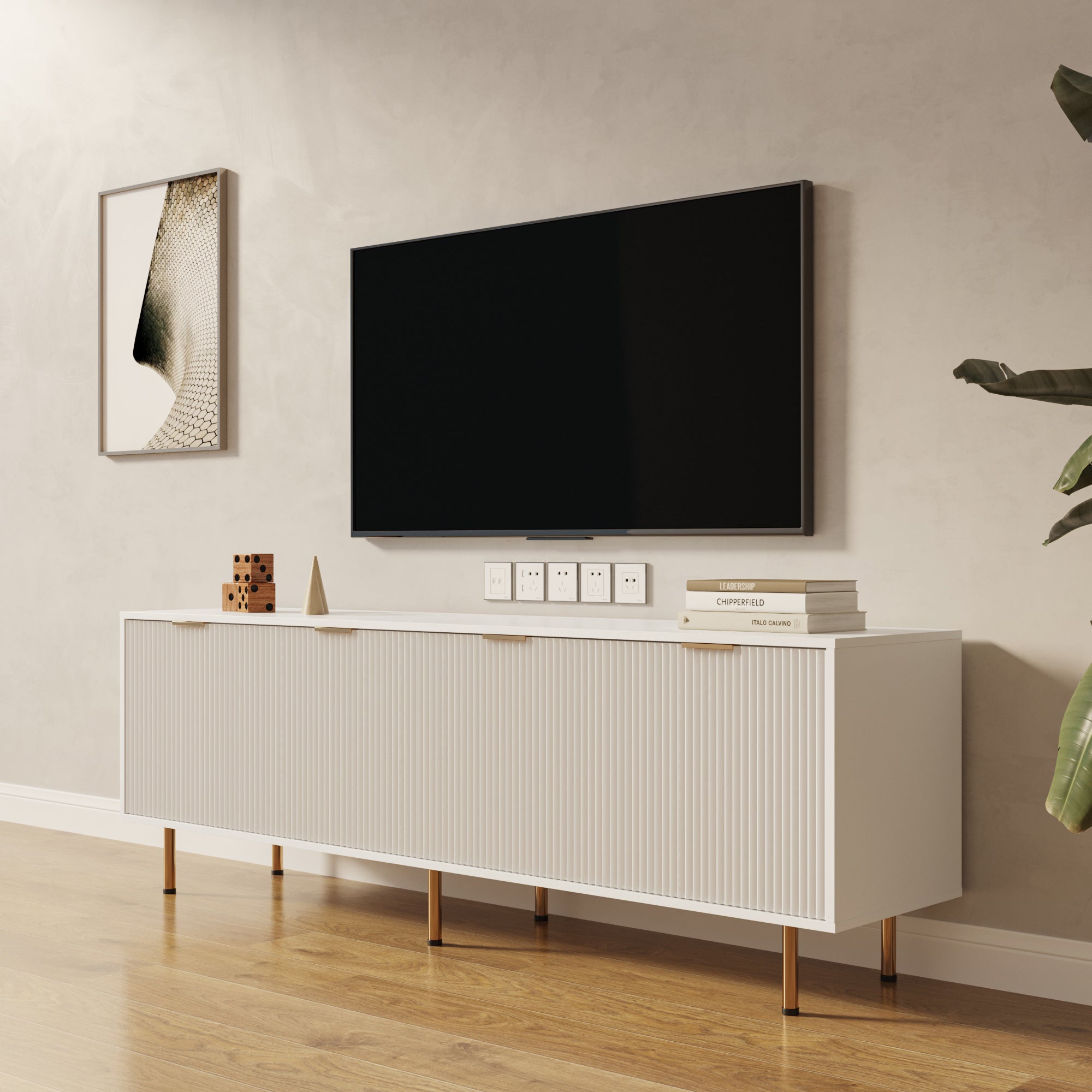 Modern warm white TV cabinet for 80 inch TV Stands, for Living Room Bedroom - Grand Goldman Shop