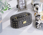 9.5' Long Leather Jewelry Organizer Case with Mirror, Gold Swirl Pattern, Black - Grand Goldman Shop