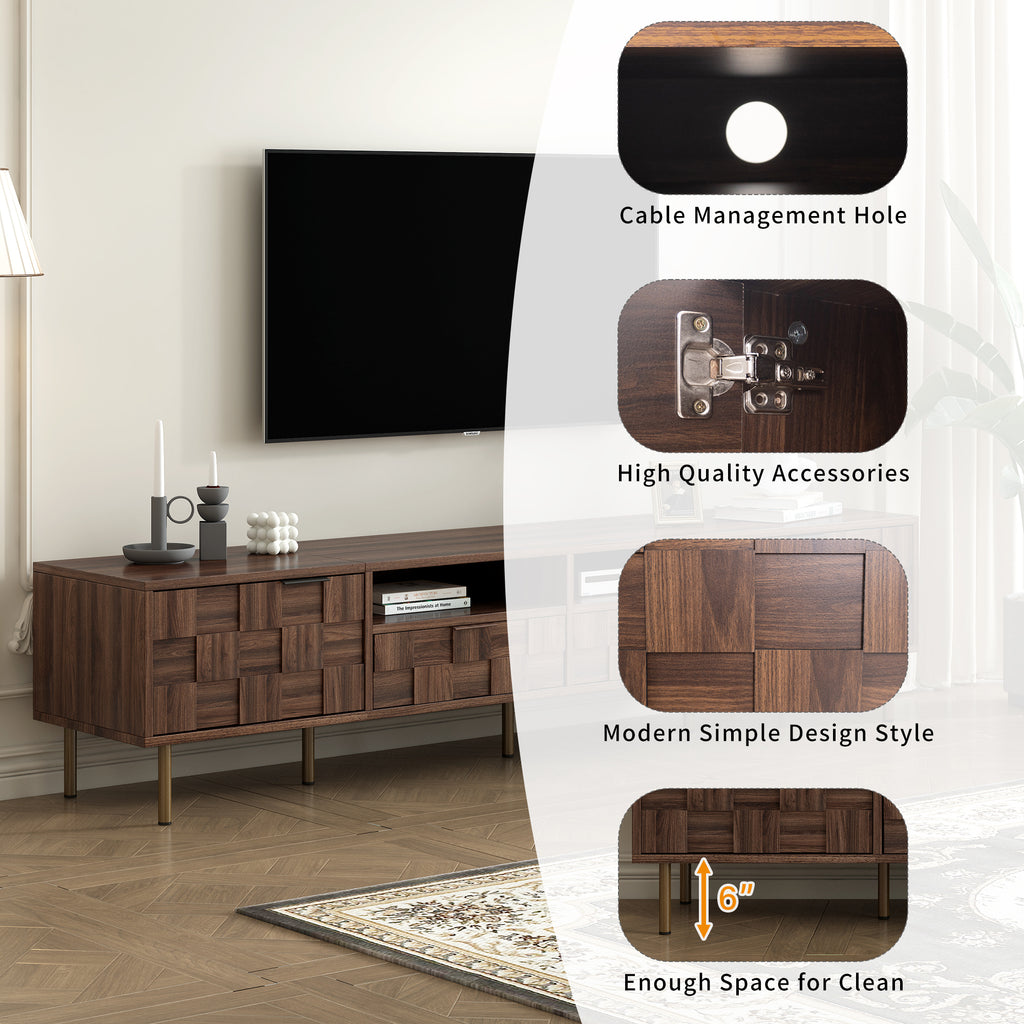 Mid Century TV Stand with 2 Drawers in Dark Brown, Media Console Table for TVs up to 85'', Made of Particle Board and MDF, 78.7'' x 15.7'' x 17.7'' - Grand Goldman Shop