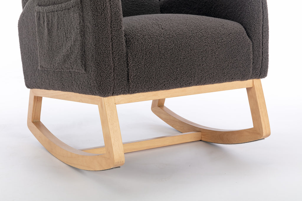 049-Teddy Fabric Rocking Chair With Packet Wood Legs,Dark Gray - Grand Goldman Shop