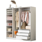 Doorless Wooden Storage Wardrobe for Dedroom with Shelves and 3 Drawers, White - Grand Goldman Shop