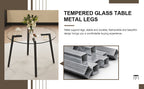 Modern simple style round transparent tempered glass table, tempered glass table top, black metal legs, suitable for kitchen, dining room and living room, 42 '*42' *29.5 '1123r - Grand Goldman Shop
