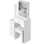 29.2' Small Space Left Bedside Cabinet Vanity Table + Cushioned Stool, Extra Large Right sliding mirror, Multi Layer High Capacity Storage, Practical Fashionable Dresser, EPA, GCC, UL Certificate - Grand Goldman Shop