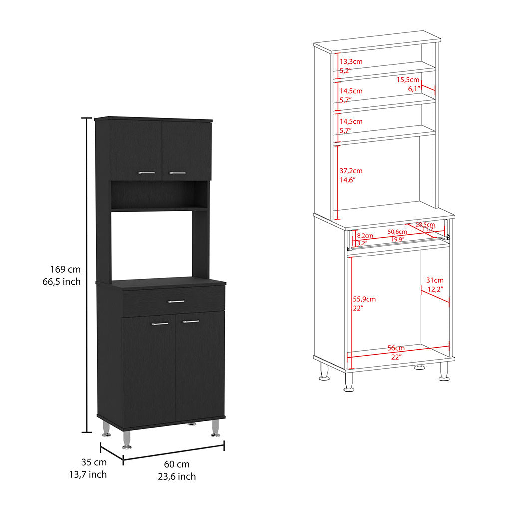 Della 60 Kitchen Pantry with Countertop, Closed & Open Storage -Black | Premium Home Decor - Grand Goldman