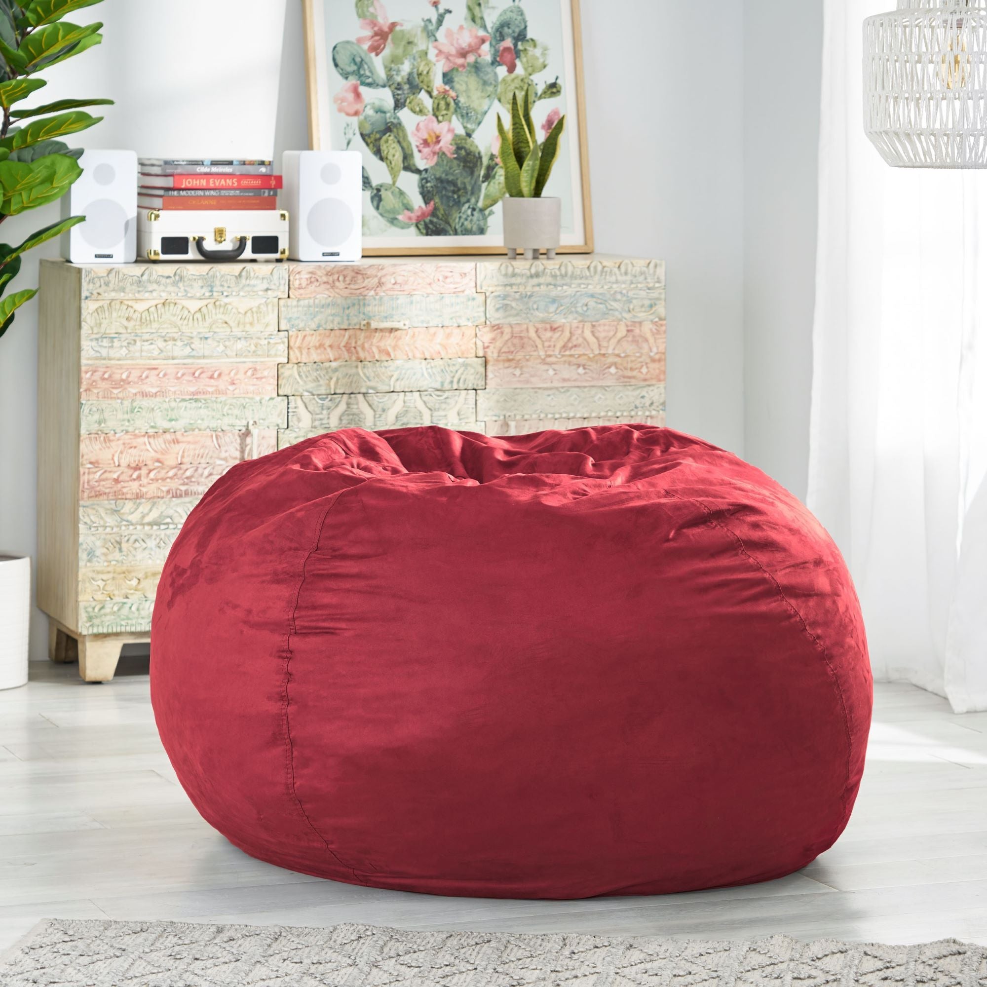 Comfortable High-Density Shredded Foam Bean Bag Chair for Kids and Adults with Removable Microsuede Cover in Chinese Red - Grand Goldman Shop