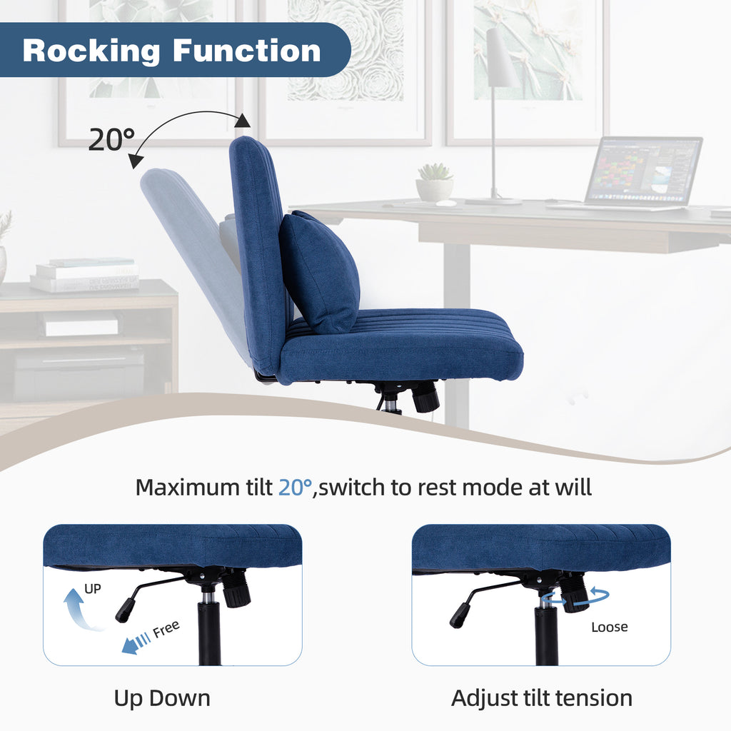 Modern Linen Blue Criss Cross Office Chair with Adjustable Height, Ergonomic Design, and Breathable Fabric in Blue Linen Mate