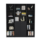 June 3 Piece Home Bookcase set, 60' Wide with 13 Shelves and Two-Door Cabinet ,  Living Room Set Set  Black | Premium Home De