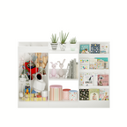 Stylish 3-in-1 Kids Bookshelf and Toy Storage, 4-Tier Book Shelf for Kids Rooms, Sling Baby Bookcase with Stuffed Animal Stor