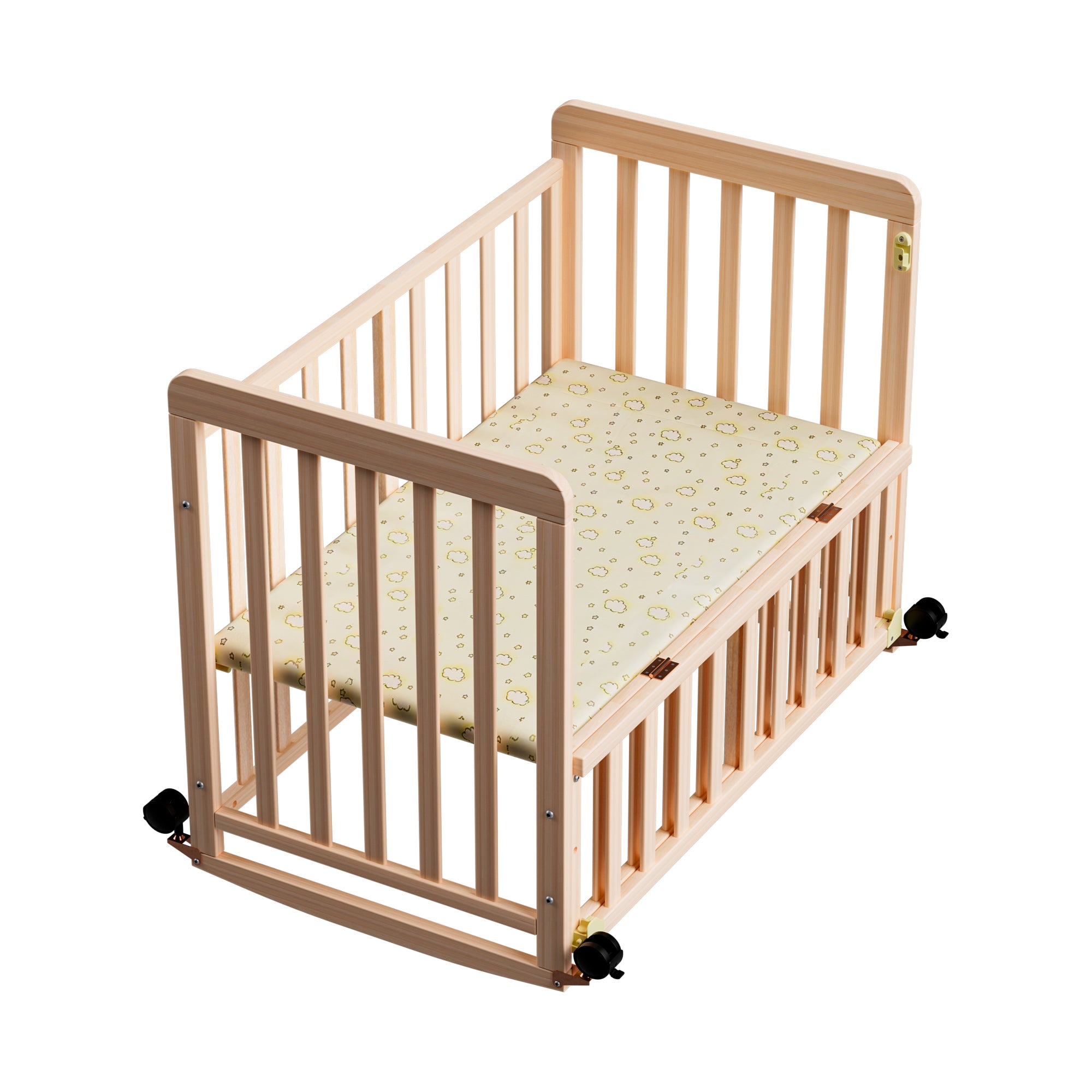 Portable Pine Wood Bedside Bassinet with 3 Heights, Natural Wood Mini Crib for Newborns 0-36 Months, Space-Saving Design - Gr