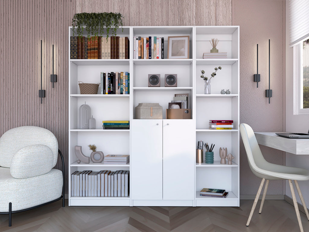 Poston 3 Piece Home Bookcase set, 67' Wide with 13 Shelves and 2-door Cabinet ,  Living Room Set  White - Grand Goldman