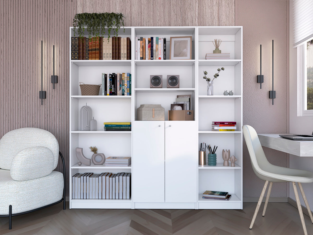 Poston 3 Piece Home Bookcase set, 67' Wide with 13 Shelves and 2-door Cabinet ,  Living Room Set  White - Grand Goldman