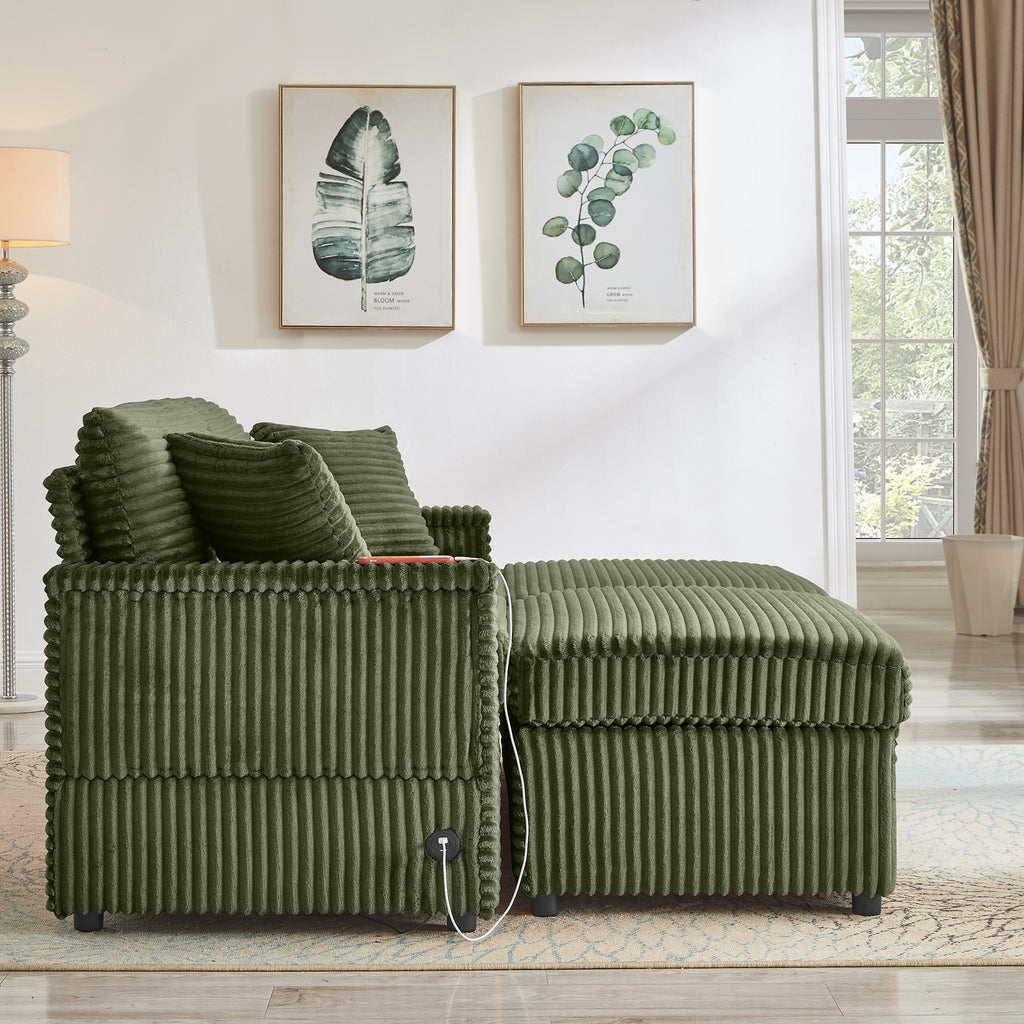 Comfortable Fluffy Corduroy Lazy Sofa, Storage Space for Big Loveseat, Super Soft Chaise Lounge with Double Ottomans and Table Board,Suitable for Chailiving - Grand Goldman Shop