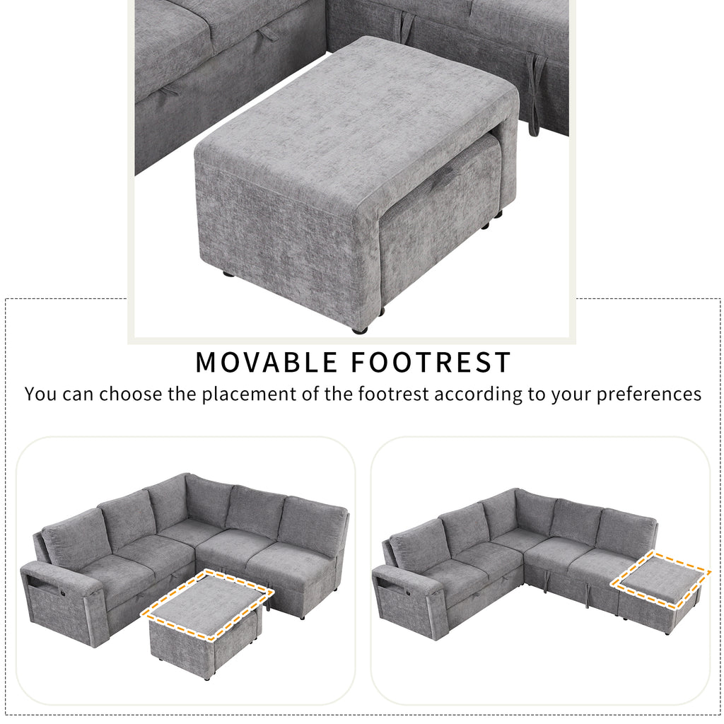U_STYLE L-shaped Pull-Out Sofa Bed with Storage, USB Ports, and Cup Holders, Modular Design for Living Rooms, Offices & Apartments - Grand Goldman Shop