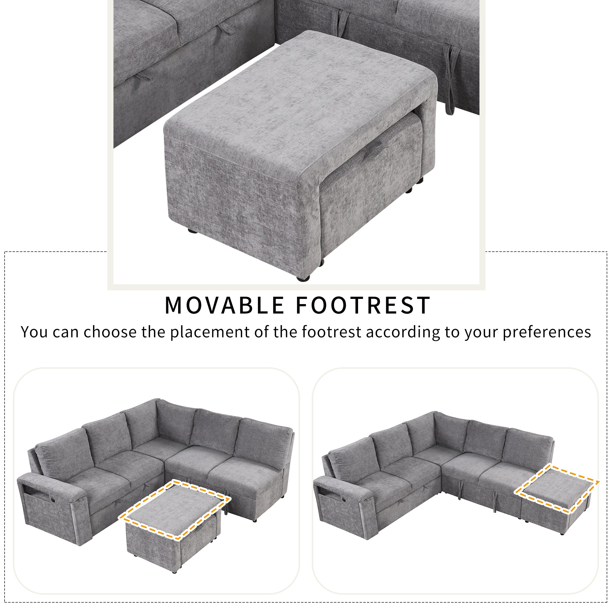 U_STYLE L-shaped Pull-Out Sofa Bed with Storage, USB Ports, and Cup Holders, Modular Design for Living Rooms, Offices & Apartments - Grand Goldman Shop