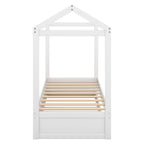 House Bed with Trundle in White, Pine Wood and MDF, Twin Size, Pre-Drilled Holes for Easy Assembly - Grand Goldman Shop