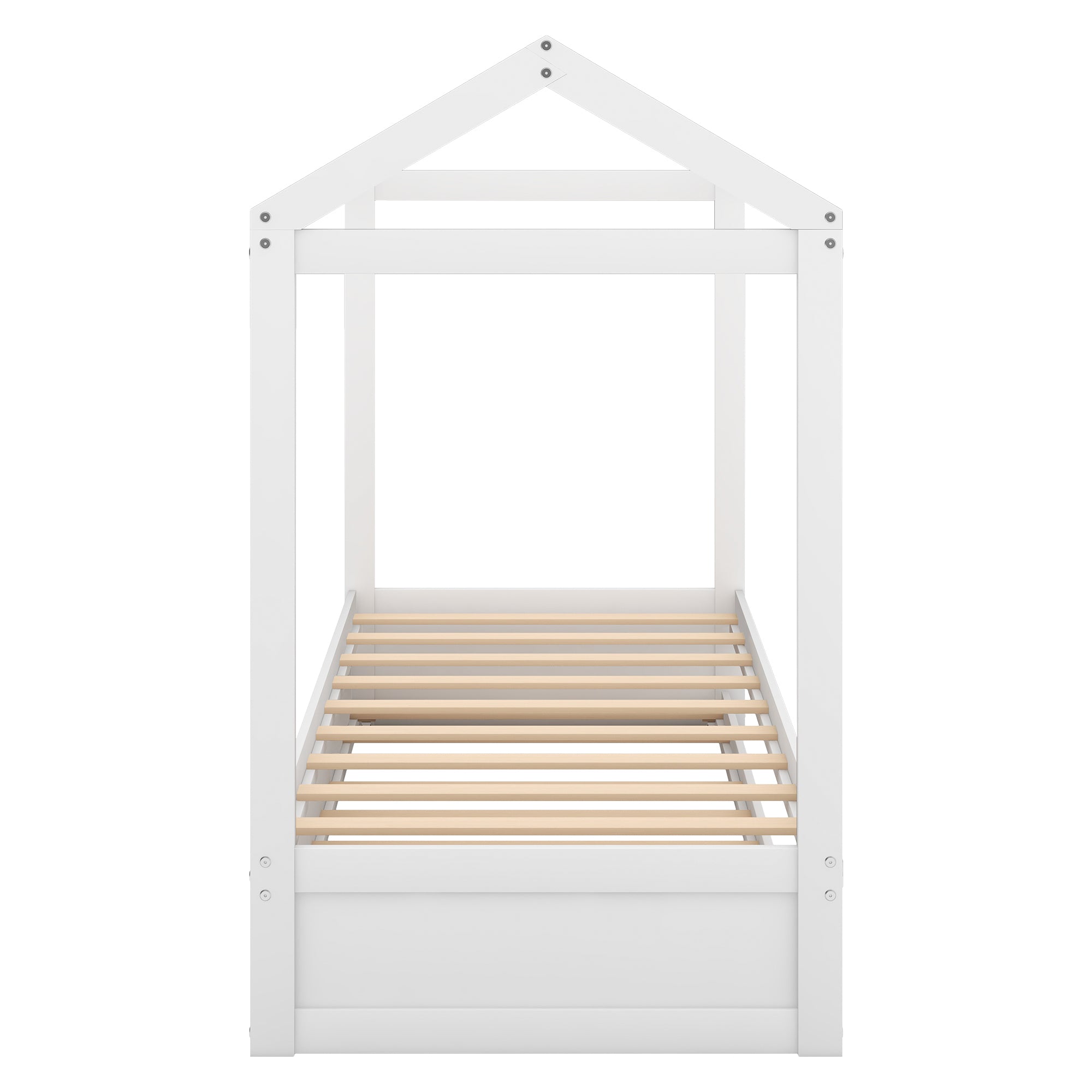 House Bed with Trundle in White, Pine Wood and MDF, Twin Size, Pre-Drilled Holes for Easy Assembly - Grand Goldman Shop