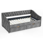 Grey Upholstered Tufted Twin Size Daybed with Drawers and Copper Nailhead Trim, Eucalyptus Wood Frame, 81.5''x4''x30.5'' - Grand Goldman Shop