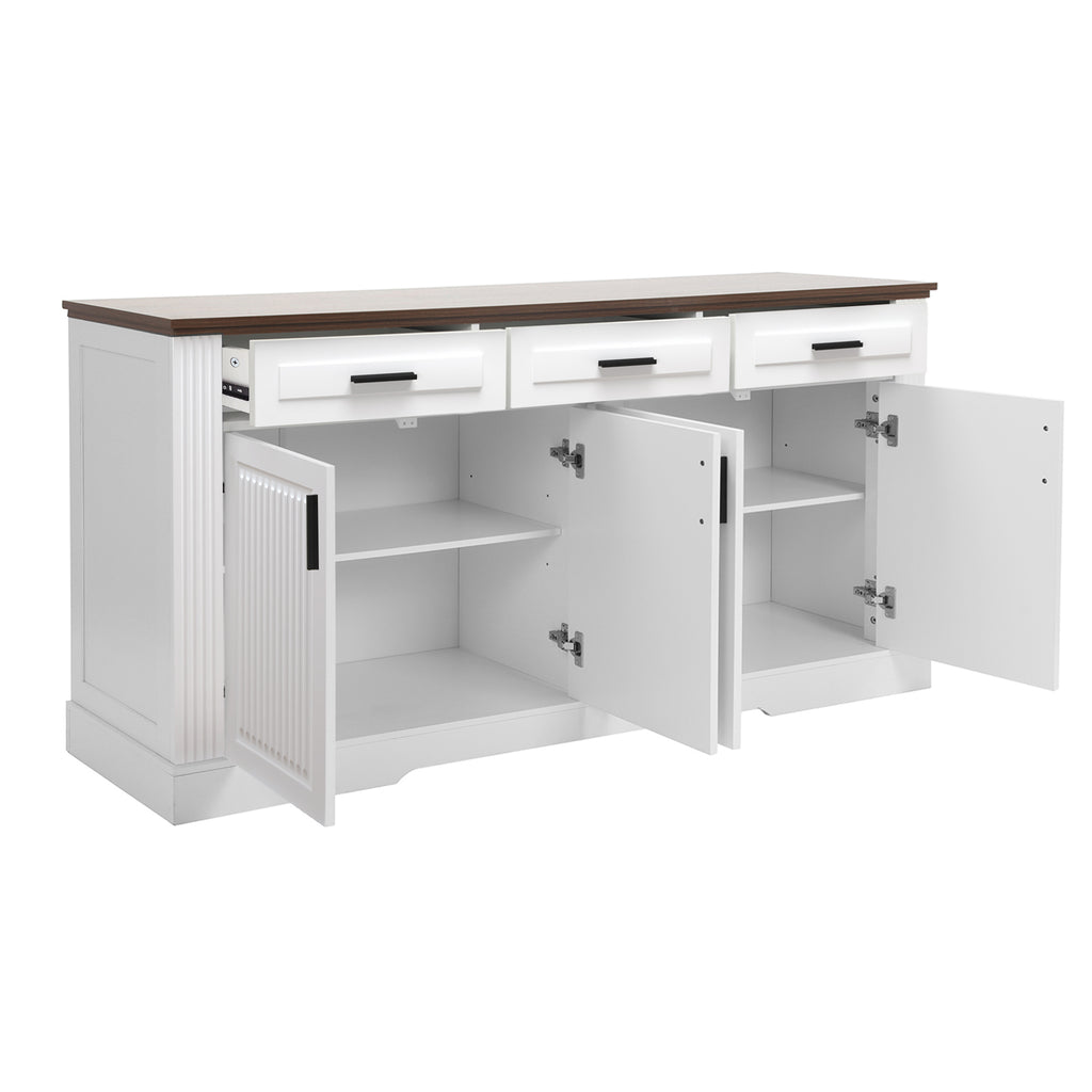 Modern Fluted Sideboard Buffet Cabinet with 4 Doors 3 Drawers, White MDF Storage Console Table for Living Room Dining Room Entryway, 63.11' L x 15.75' W x 32' H - Grand Goldman Shop