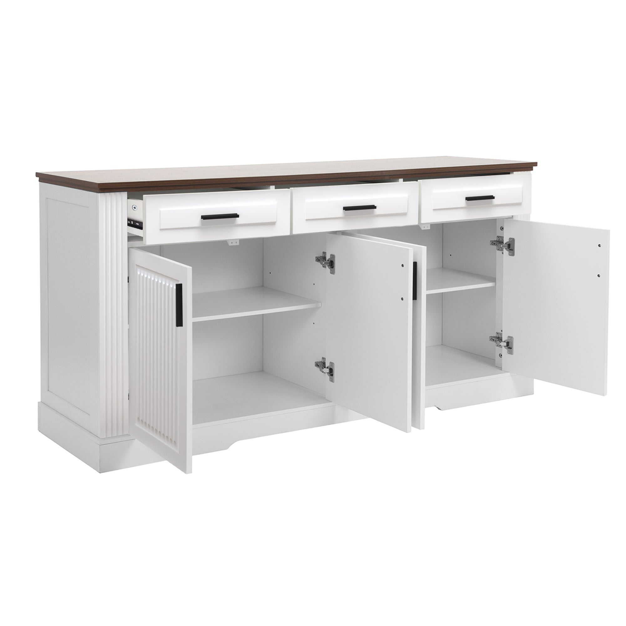 Modern Fluted Sideboard Buffet Cabinet with 4 Doors 3 Drawers, White MDF Storage Console Table for Living Room Dining Room Entryway, 63.11' L x 15.75' W x 32' H - Grand Goldman Shop