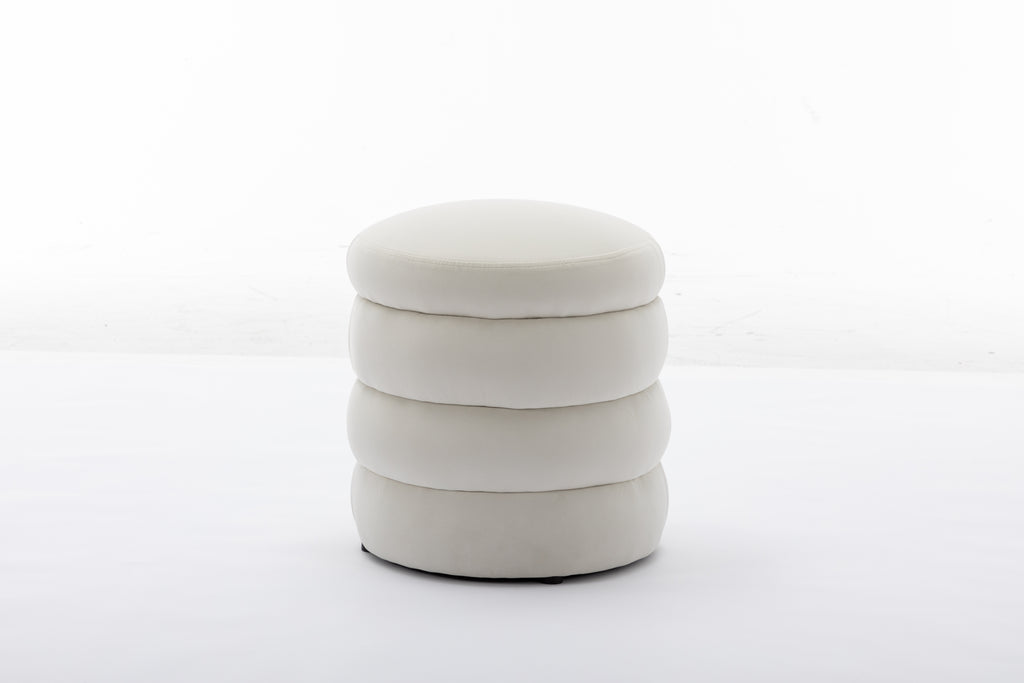 006-Soft Velvet  Round Ottoman Footrest Stool,Ivory - Grand Goldman Shop