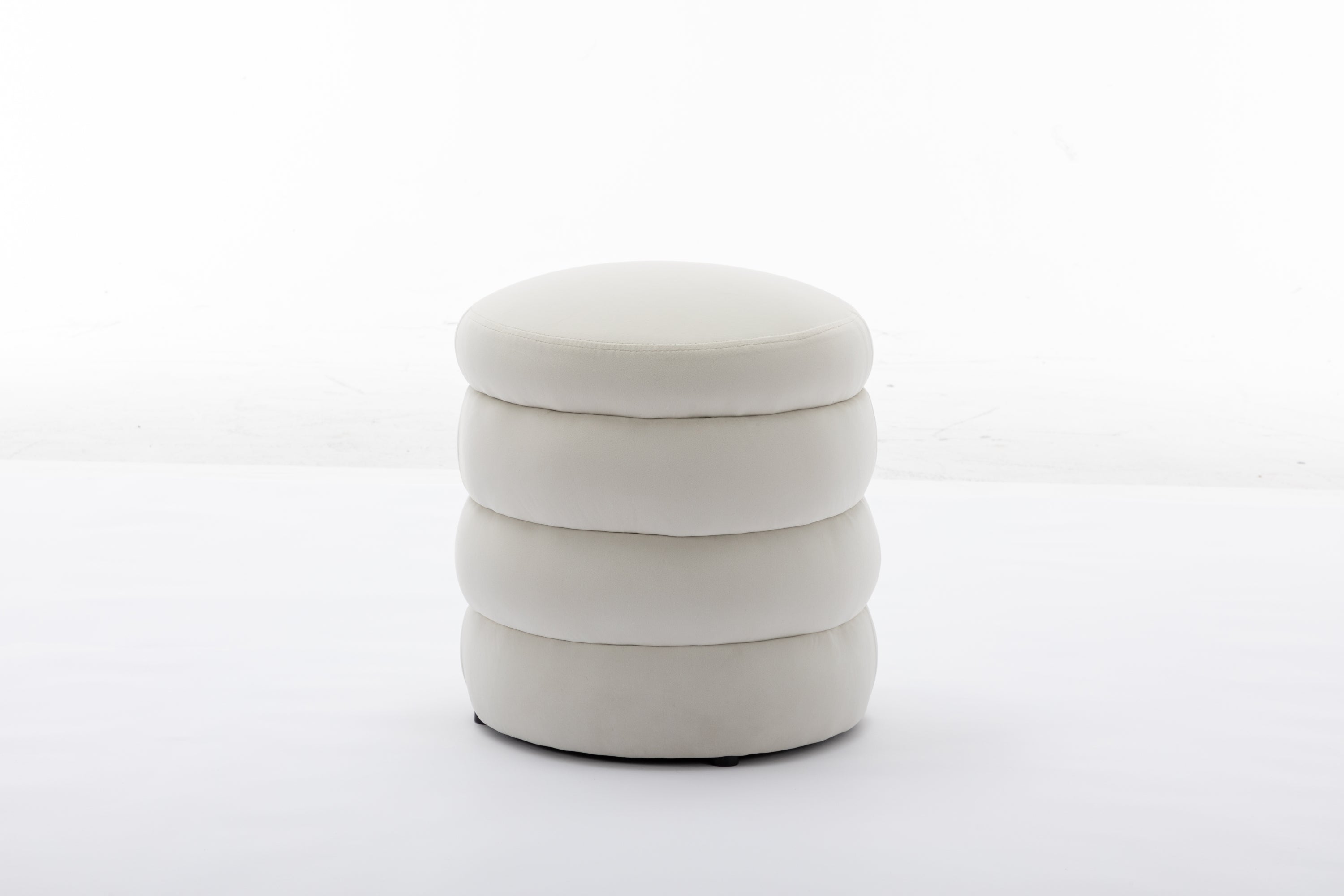 006-Soft Velvet  Round Ottoman Footrest Stool,Ivory - Grand Goldman Shop
