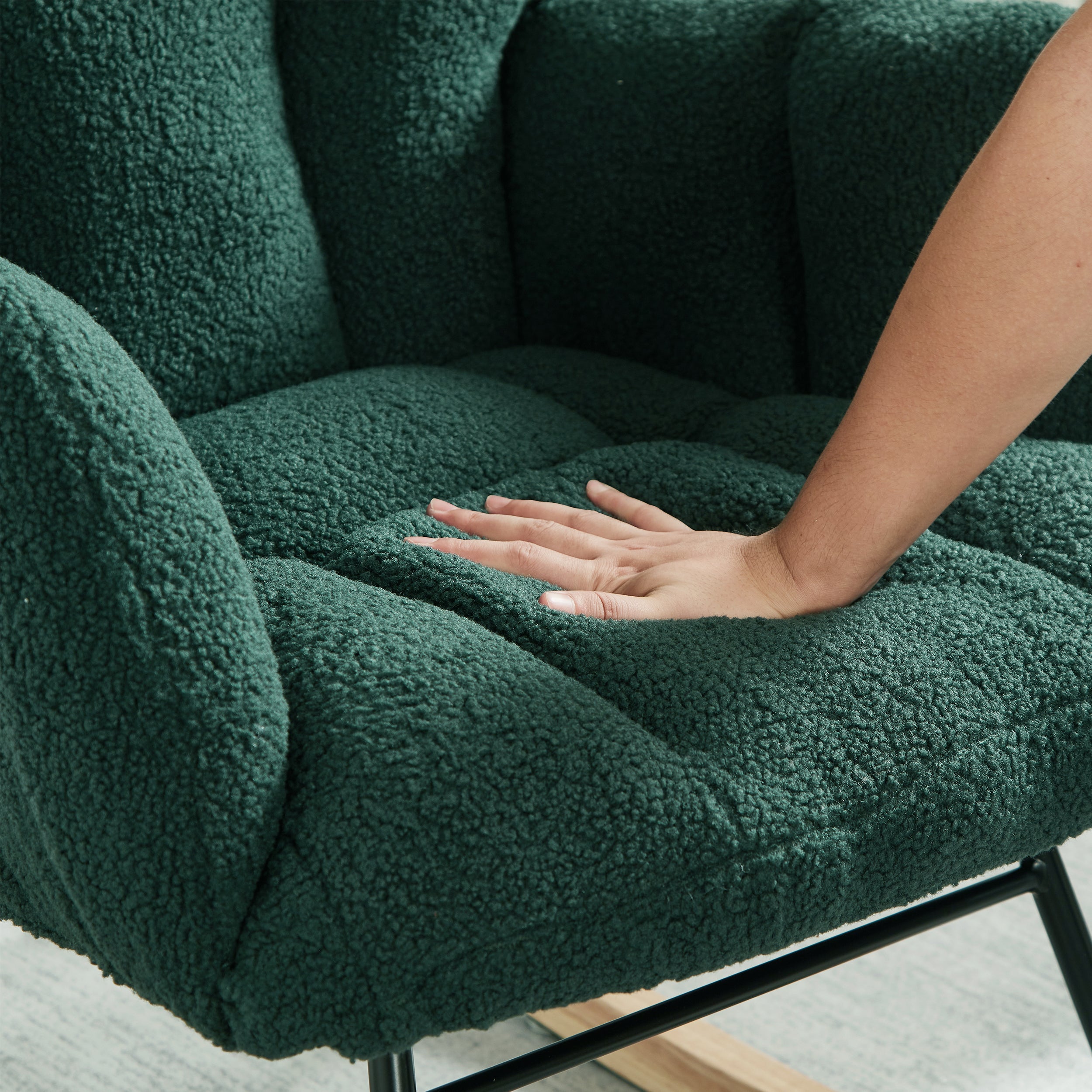 Glider Chair for Living Room Tufted Upholstered Teddy Fabric Rocking Chair with Metal Frame Accent Chair Green - Grand Goldman Shop