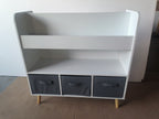 Kids Bookshelf with 3 Fabric Bins, Modern Children's Bookcase with Storage for Toys and Books, Toddler Book Organizer Shelf f