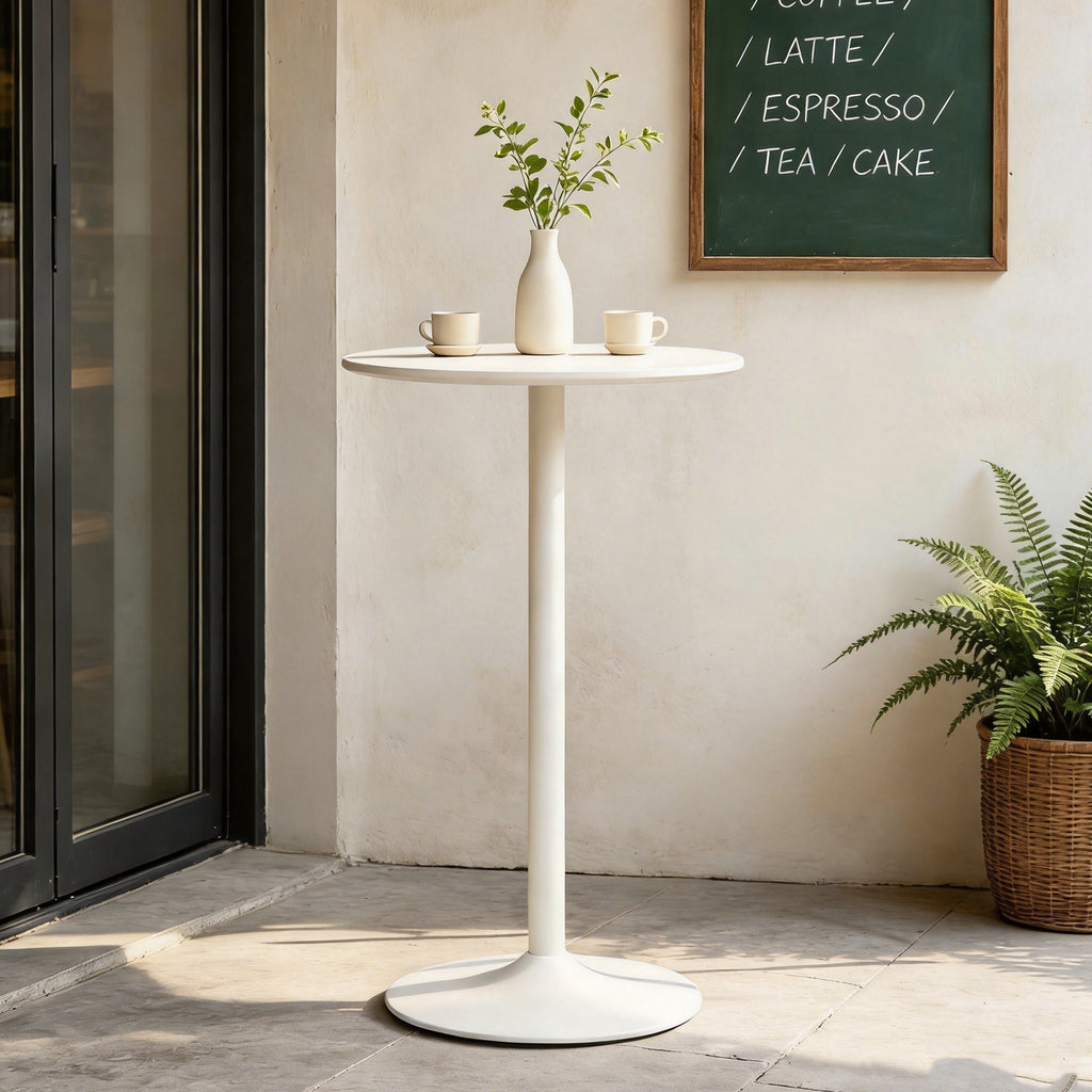 White Round Bar  Table, modern dining table, dining table, MDF tabletop and iron-painted matte base, round dining table, medieval living room coffee table (24 inches), family kitchen, small space - Grand Goldman Shop