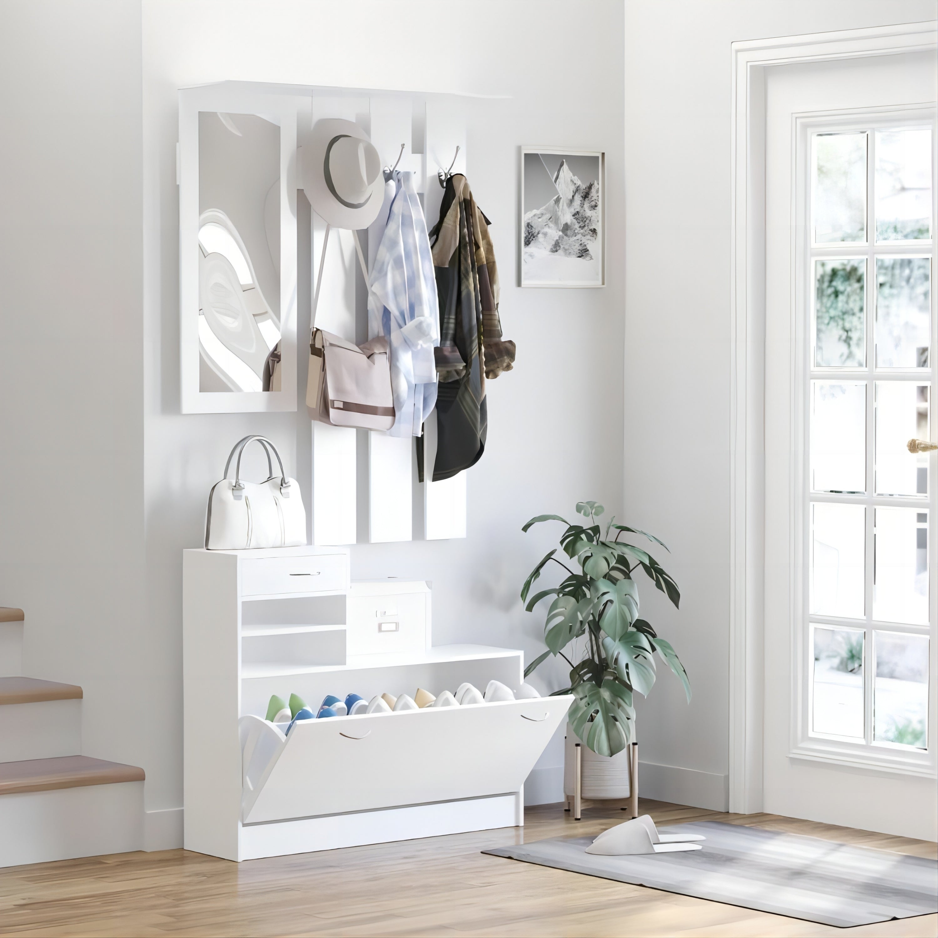 Combination Model Gate Cabinet with Shoe cabinet+Hang shelf+ Mirror - Grand Goldman Shop