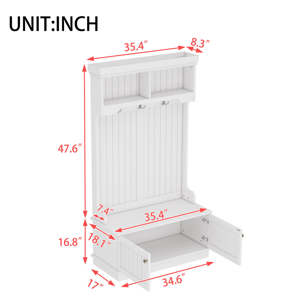 Hall Tree with Storage Shoe Bench for Entryway and Hallway, 4-in-1 Design Coat Racks with Hooks for Living Room, White - Grand Goldman Shop