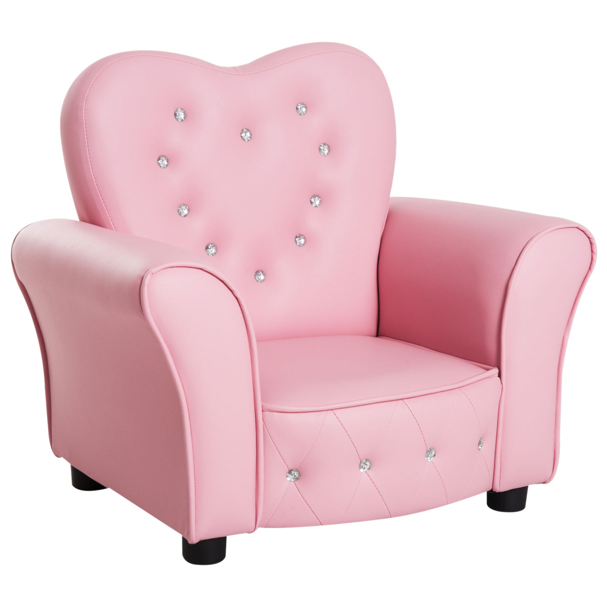 Qaba Kids Sofa Toddler Tufted Upholstered Sofa Chair Princess Couch Furniture with Diamond Decoration for Preschool Child, Pi