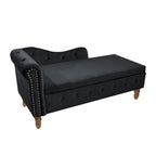 Black Chaise Lounge Indoor, Velvet Lounge Chair for Bedroom with Storage & Pillow, Modern Upholstered Rolled Arm Chase Lounge for Sleeping with Nailhead Trim for Living Room Bedroom Office - Grand Goldman Shop