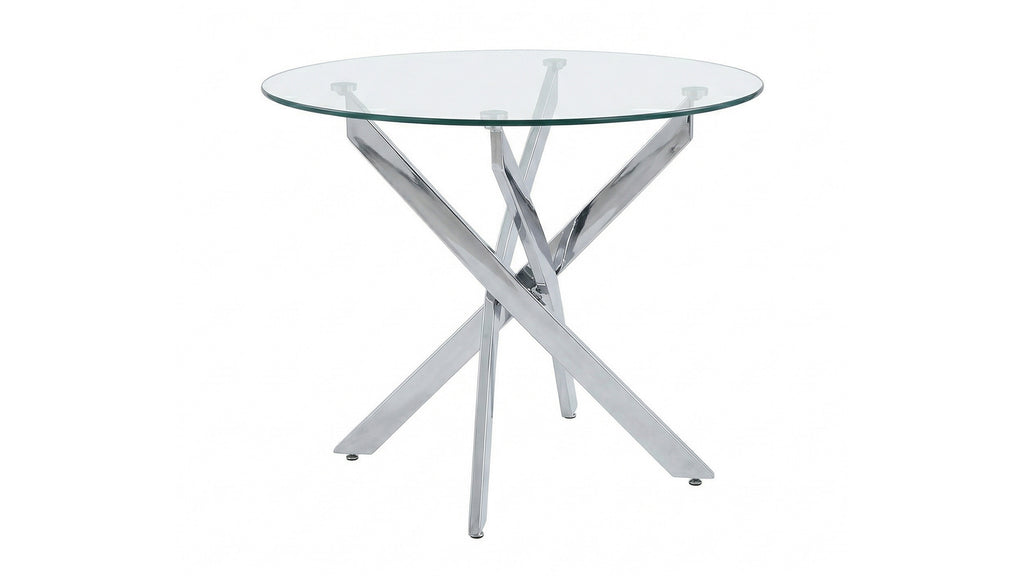 Round Dining Table, 35.5' Glass Dining Table with Silver Legs, Modern Kitchen Table for Home Kitchen, Dining Room - Grand Goldman Shop