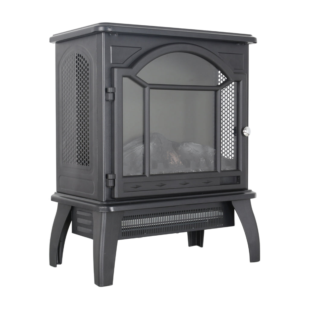 Classical Free-Standing 3D Flame Electric Infrared Quartz Fireplace Stove with Remote Control in Antique Black - Grand Goldman Shop