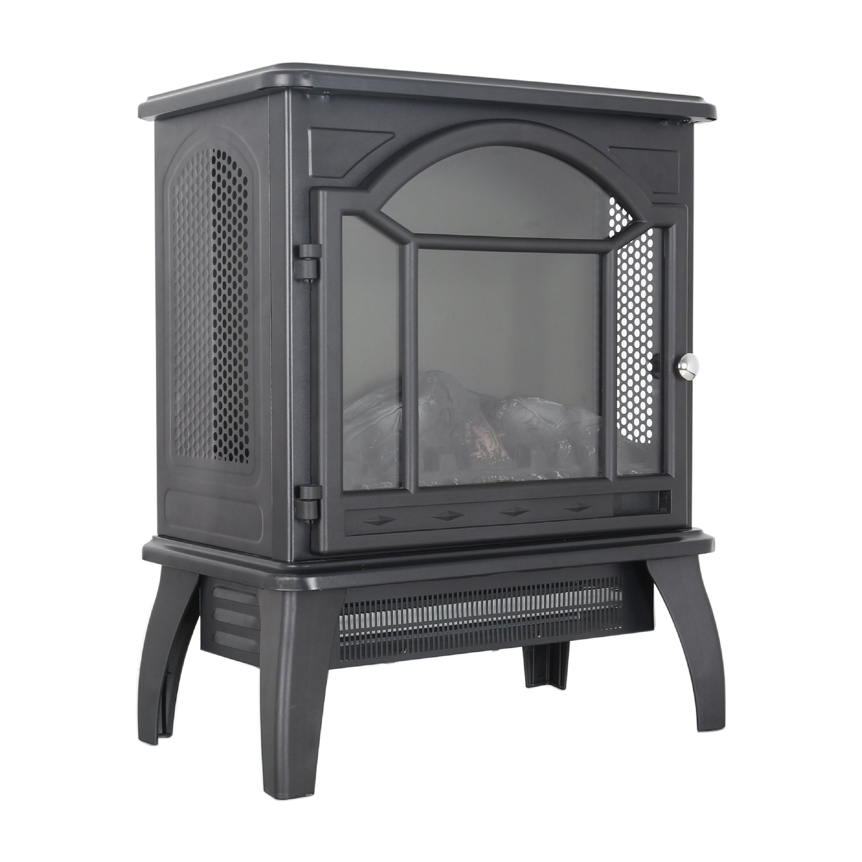 Classical Free-Standing 3D Flame Electric Infrared Quartz Fireplace Stove with Remote Control in Antique Black - Grand Goldman Shop