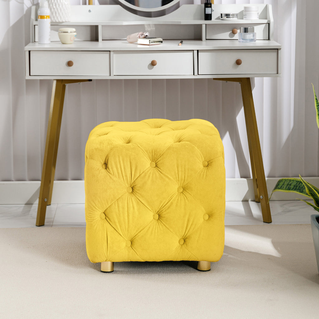 Yellow Modern Velvet Upholstered Ottoman, Exquisite Small End Table, Soft Foot Stool, Dressing Makeup Chair, Comfortable Seat for Living Room, Bedroom, Entrance - Grand Goldman Shop