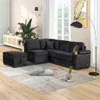 Modern Velvet Sleeper Sofa Bed with Storage Ottoman, Black, 84.75' L Shape - Grand Goldman Shop