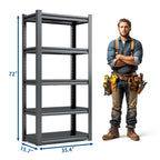Industrial Heavy-Duty Metal Garage Shelving Unit 72'H 5-Tier Black Adjustable Storage Rack - Grand Goldman Shop