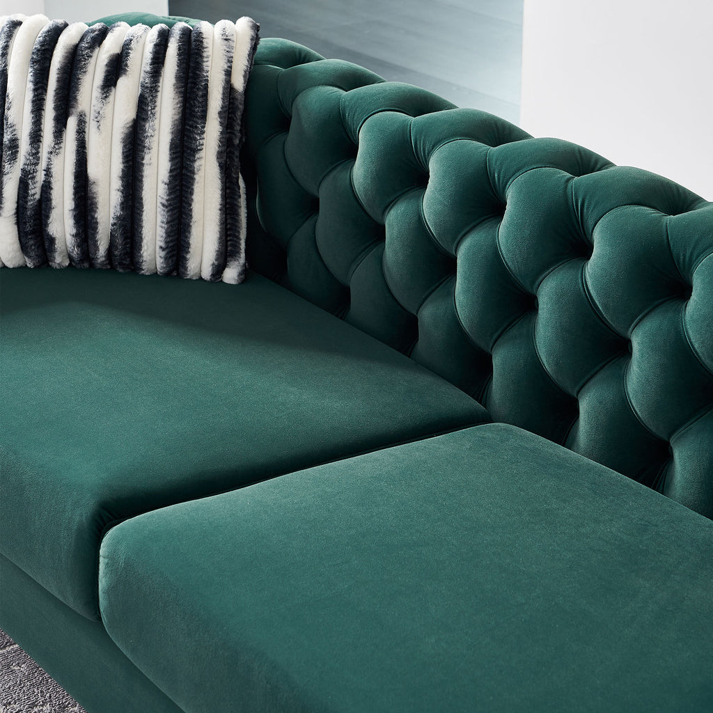 Chesterfield Modern Tufted Velvet Living Room Sofa, 84.25''W Couch,Green - Grand Goldman Shop
