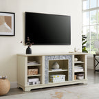 Mantel Stone TV Media Stand with with Faux Stacked Stone Surround, Modern Entertainment Console with Open Storage Space,WHITE, 58.31'W*15.39'D*26.06'H - Grand Goldman Shop