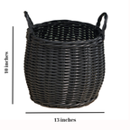 Lucius Round Resin Woven Wicker Basket with Handles - 13' x 13' x 10.2' - Black - For Clothes, Towels, Toys, Magazines Storage and Home Decoration - Grand Goldman Shop